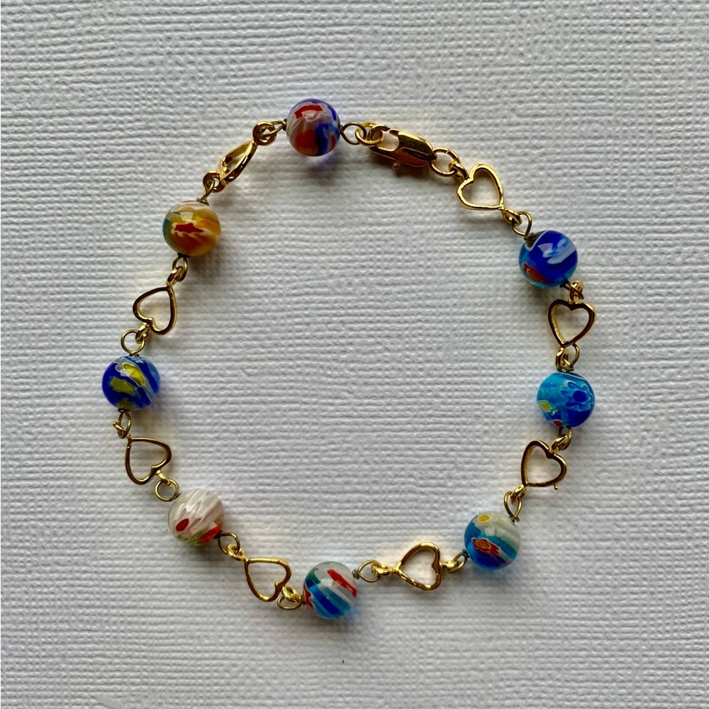 Goldtone Hearts & Bead Bracelet